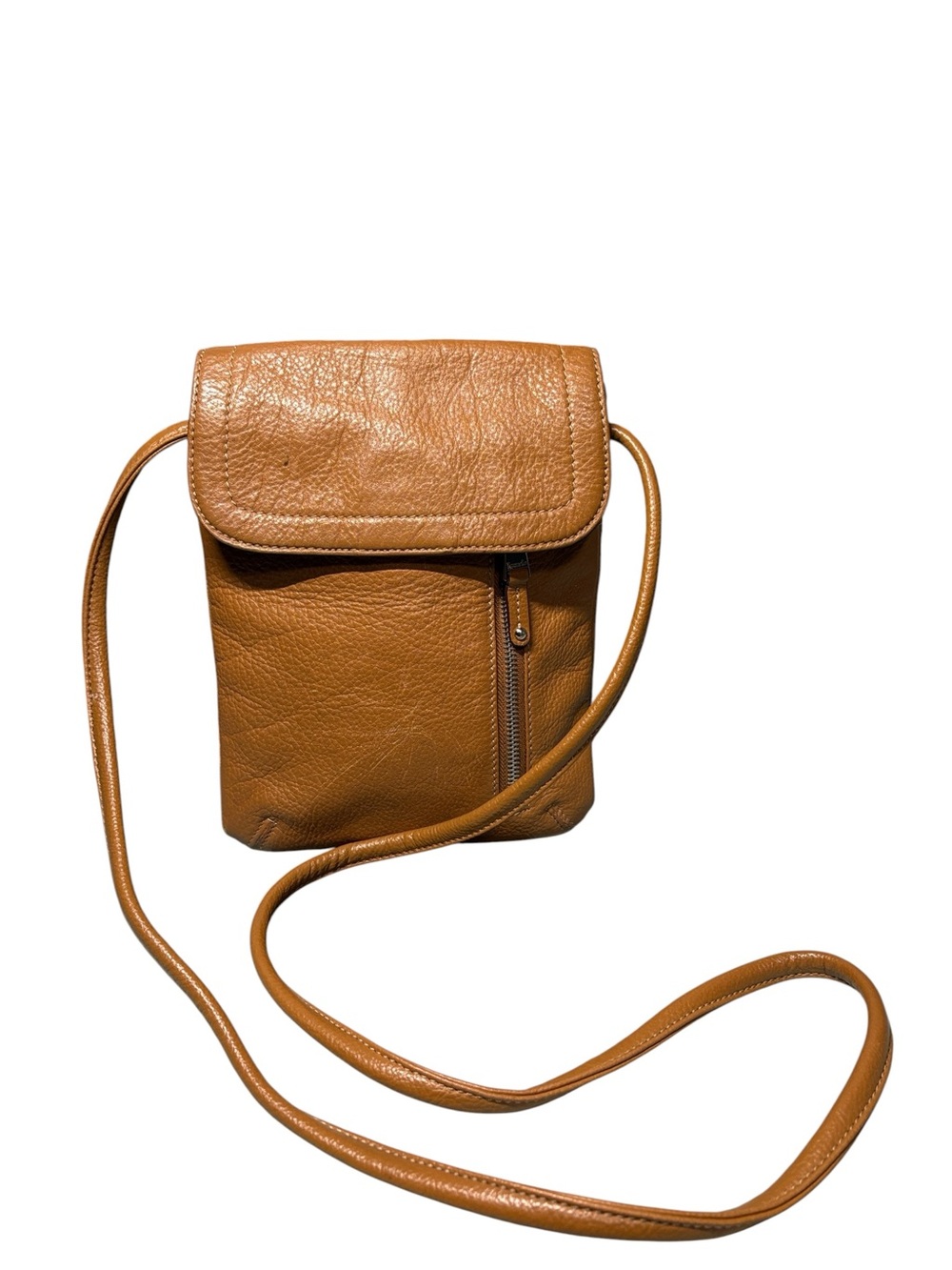 Tignanello Tan Pebbled Leather North South Crossbody Organizer Bag